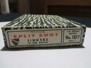 Vintage BOX with 14 full PFLUEGER Split Shot Sinkers in Tins - Fishing No.  1817 2