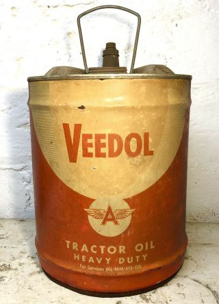 Rare Vintage Veedol Flying A 5 Gallon Tractor Gas Station Oil Can Sign Antique