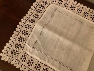 Vintage Crochet Lace Linen Tray Table Cloth Beige Cream Small 3