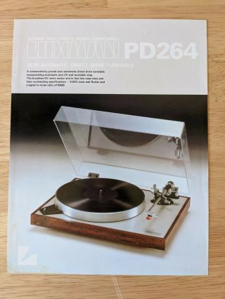 Vintage Luxman Pd264 Turntable Sales Brochure Hi - Fi Audio Spec.  Sheet 2 Sided