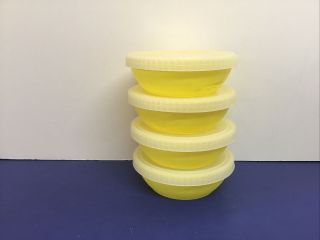 Vintage Set Of 4 Gerber Baby Foods Bowls W/lids Yellow