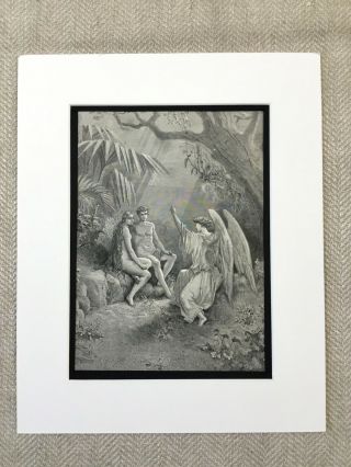 1870 Angel Garden Of Eden Milton Paradise Lost Gustave Dore Antique Print
