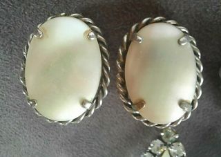 3 Pairs of 1950 ' s Vintage Diamante and Mother of Pearl Clip On Earrings 2