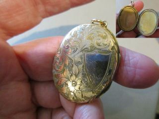 Antique Art Nouveau Edwardian Victorian Gold Fill Large Photo Locket Fob Pendant