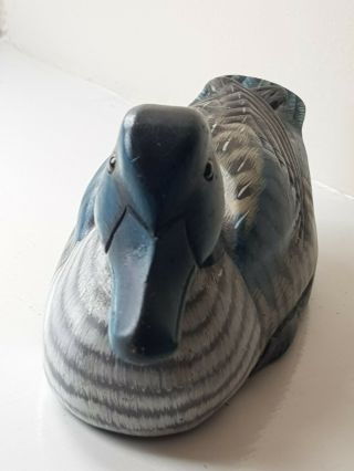Antique Vintage Wooden Folk Art Carved Teal Duck Decoy with Amber Glass Eyes 2