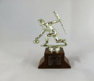 Vintage Curling Trophy Metal Figure Real Wood Base No Nameplate Made In Canada