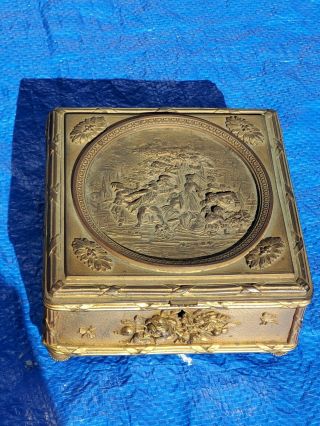 Antique 19th C.  French Gold Gilt Bronze Jewelry Box Or Casket - Wonderful Detail