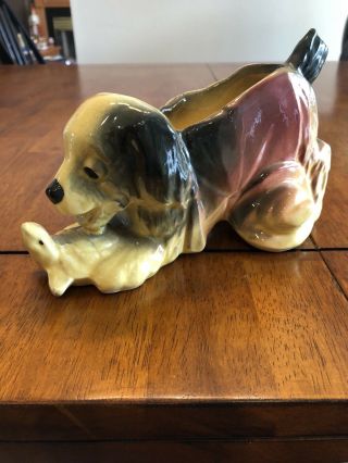 Vintage Mccoy Pottery Dog With Turtle And Cowboy Hat Planter