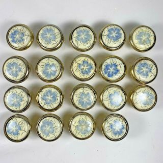Vintage 19 Cabinet Knobs Drawer Pulls Kitchen Japan Metal Porcelain Blue Flower