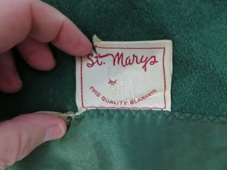Vintage St.  Marys Dark Green Wool Blanket Full Size