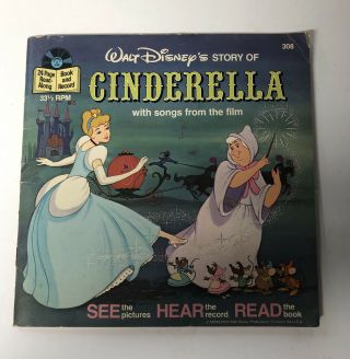 Vtg 1977 Walt Disney Record Story Of Cinderella 308 See Hear Read 33 1/3rpm