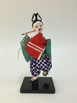 Japanese Kimono Boy Doll Statue Vintage Figure Okimono Samurai Ushiwka Box Y275