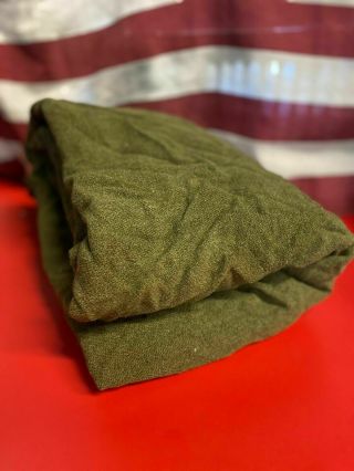 Vintage Us Army Wool Blanket Olive Green 84” X 66” Logo Field Bed Military