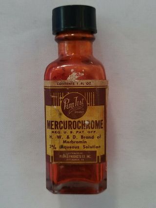 Vintage Penntest Mercurochrome Bottle By Pennex Products Co Inc Pittsburgh,  Pa