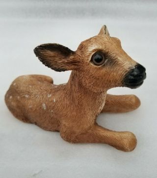 Vintage Homco Whitetail Deer Spotted Fawn Baby Resin Figure Glass Eyes Signed