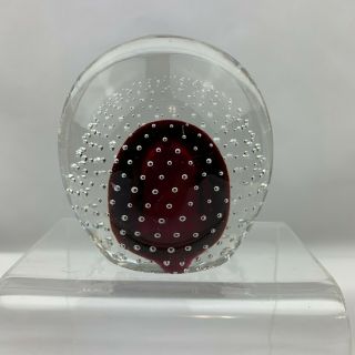 Vintage Art Glass Controlled Bubbles Paperweight Blood Red Interior