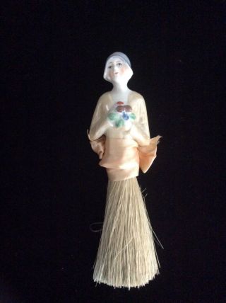 Vintage Porcelain Doll Lady Clothes Whisk Broom Brush Japan