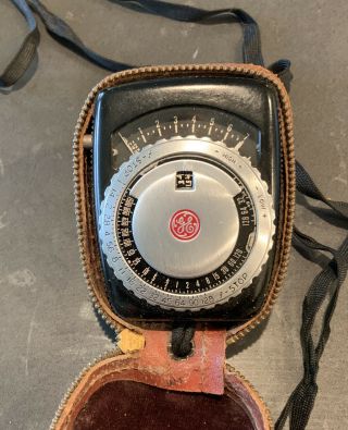 Vintage General Electric Exposure Meter Type Pr1 In Brown Leather Case