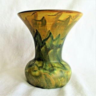 Vintage Red Clay Art Pottery Matt Brown/blue/green Vase Unusual Glaze 5 "
