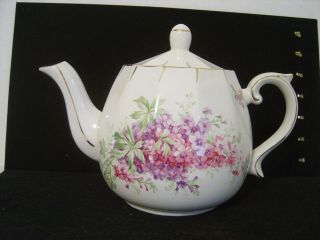 Vintage Ellgreave Heatmaster Teapot With Pink And Purple Flowers Made In England