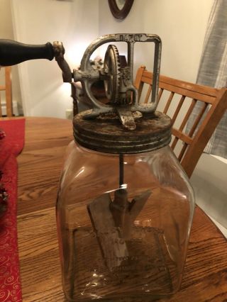 Antique Daisy Butter Churn No.  80 Pat Feb 14,  1922 Wood Paddles Glass Jar