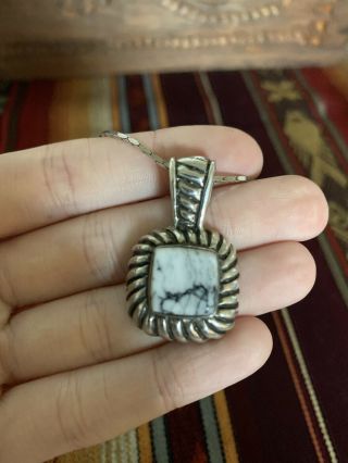 Vintage Sterling Silver White Buffalo Turquoise Pendant & Chain Made In Mexico 3