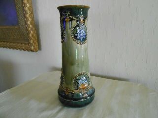 Antique Royal Doulton Art Nouveau 10 " Vase Raised Flower Glaze 1902 - 1922 Signed