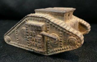 Antique World War 1 Cast Iron Us Tank Bank 1919 Coin Bank 1 Cannon Missing