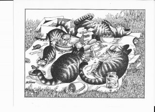 Cat Print B Kliban Cats Picnic Cats Vintage Funny Cat Art Print Book Print.