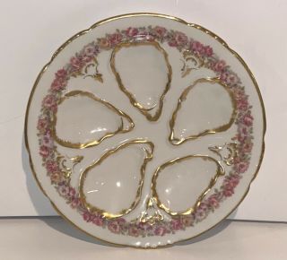 Antique Haviland Limoges Gda Porcelain Gold 5 Well Oyster Plate