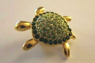 Vintage Signed Monet Green And Blue Rhinestones Turtle Brooch Pin