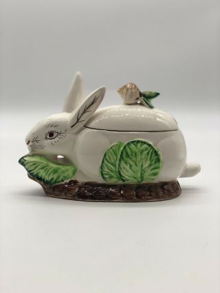 Vintage Italian Majolica Rabbit Bunny Soup Tureen Easter Hand Painted