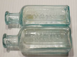 2 Vintage 4 1/2  Tall Blue/ Green,  Indian Root Beer Extract Bottles - Cork Top