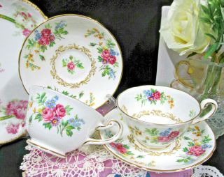 Royal Chelsea Tea Cup And Saucer Pink Rose Floral Pattern Teacup Set Of 2