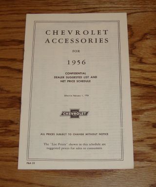 1956 Chevrolet Car & Truck Accessories Dealer List & Price Brochure 56