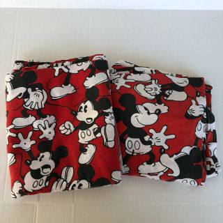 Vintage Disney Mickey Mouse Moods Twin Flat Fitted Sheet Red Black Fabric Craft