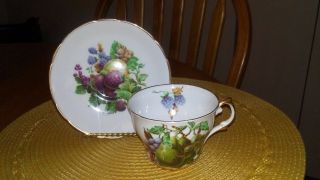 Vintage Regency English Bone China Fruit And Berries Teacup And Saucer