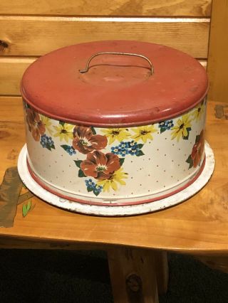Antique Vintage Cake Tin Metal Cake Holder / Keeper / Carrier.  1930 