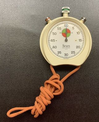 Vintage Sears White Stopwatch Shock Resistant Swiss Made 1/5th sec 2