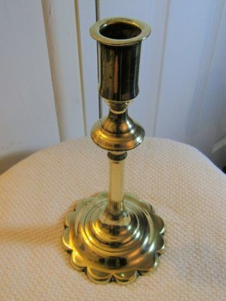 Antique Georgian Petal Base Brass Candlestick Dates 1750 To 1775