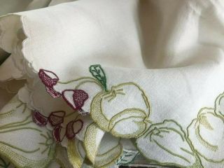 Best Vintage Linen Embroidered Fruit Tablecloth Strawberries Pears Cherries 34 "