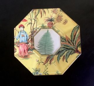 Vtg Hand Made Marye Kelley Glass Decoupage Plate - Asian W.  Fern