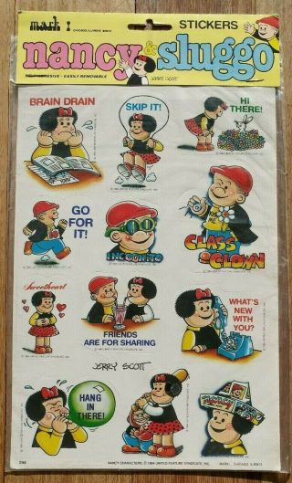 Vintage Nancy & Sluggo Stickers Mark 1 1984 Nip 2 Sheets 80s Jerry Scott