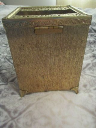Vintage HOLLYWOOD REGENCY Gold Metal Filigree Roses Tissue Kleenex Box Holder 3