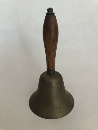 Vintage Hand Held School Teacher’s Bell Brass Wood Antique Large 7 1/2”