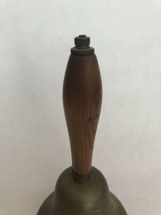 Vintage Hand Held School Teacher’s Bell Brass Wood Antique Large 7 1/2” 2
