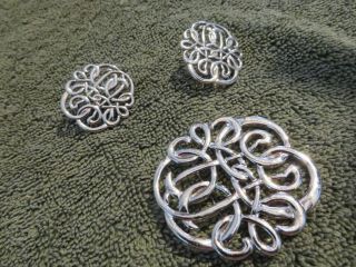 Vintage Three Pc.  Set Brooch With Matching Clip On Earrings