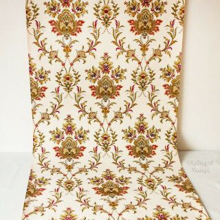 French Vintage 1960s/70s Full Roll Of Red & Gold Floral Damask Design Wallpaper