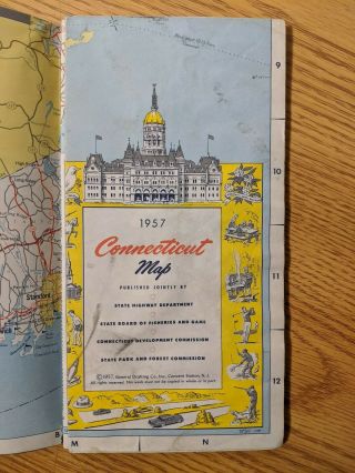 1957 Connecticut Official Road Map State Highway Department Pre - Interstate 3