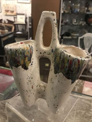 Vintage Mid Century Modern Pottery Planter Holder Double Vase